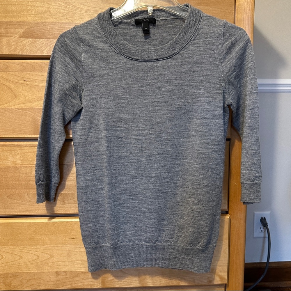 J. Crew Merino Wool Light Gray Crewneck Tippi Sweater